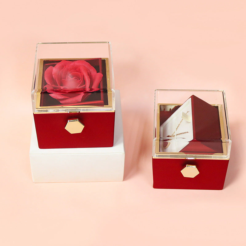 Rose box open showing the jewelry drawer (jewelry not included)