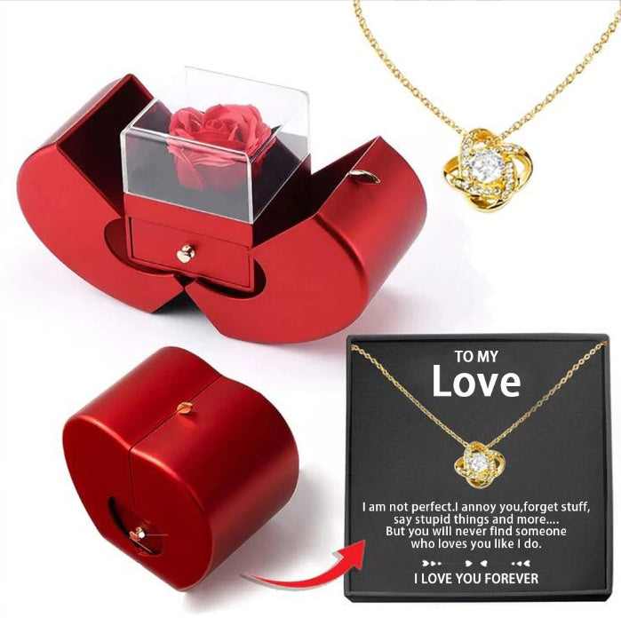 Gold-tone necklace on a To my Love message card with the apple rose box